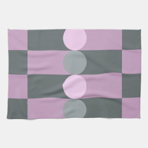 Retro Geometry Stripes Circles Purple Grey Tea Towel