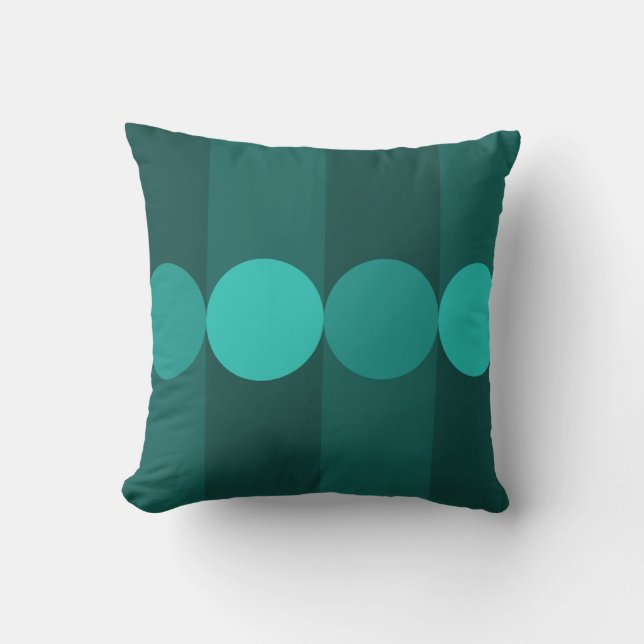 Retro Geometry Stripes Circles Teal Cushion (Front)