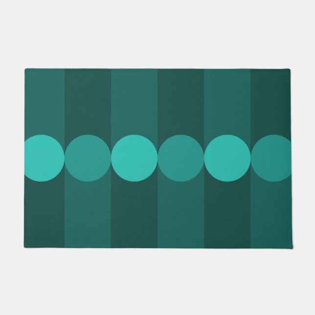 Retro Geometry Stripes Circles Teal Doormat (Front)
