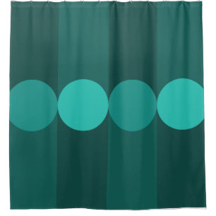 Retro Geometry Stripes Circles Teal Shower Curtain
