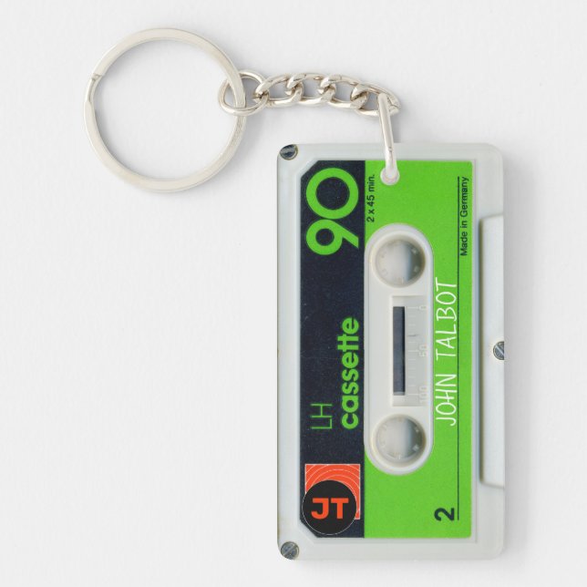 Retro German Audiotape Cassette personalised K Key Ring (Front)