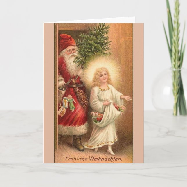 Retro German Fröhliche Weihnachten Christmas Card (Front)