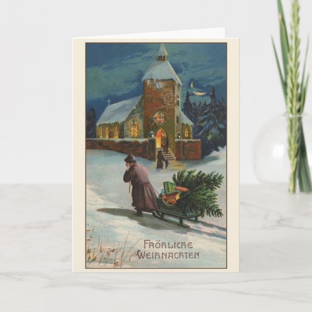 Retro German Fröhliche Weihnachten Christmas Card (Front)