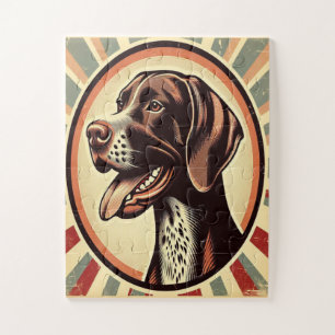 Retro German Shorthaired Pointer Yellow Brown Art Jigsaw Puzzle