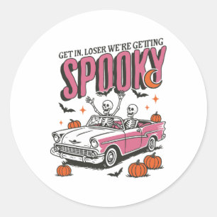 Retro Get In Losers We're Getting Spooky Classic Round Sticker