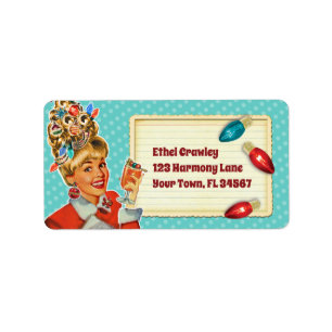Retro Get Lit Girl Christmas Address Label