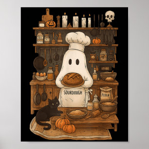 Retro Ghost Baking Sourdough Halloween Soky Chef B Poster