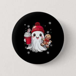 Retro Ghost Beanie Christmas Holiday Xmas Coffee G 6 Cm Round Badge