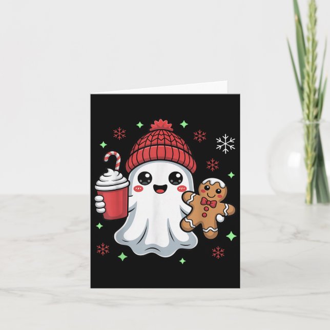 Retro Ghost Beanie Christmas Holiday Xmas Coffee G Card (Front)