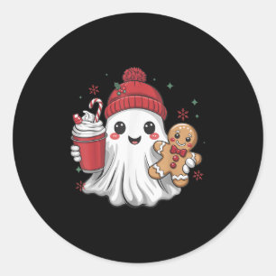 Retro Ghost Beanie Christmas Holiday Xmas Coffee G Classic Round Sticker