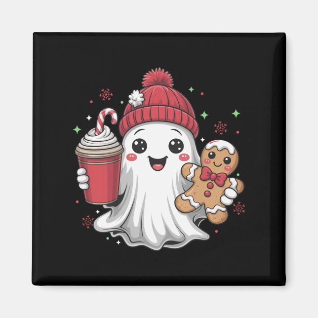 Retro Ghost Beanie Christmas Holiday Xmas Coffee G Magnet (Front)