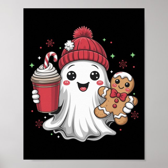 Retro Ghost Beanie Christmas Holiday Xmas Coffee G Poster (Front)