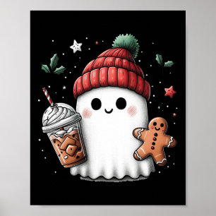 Retro Ghost Beanie Christmas Holiday Xmas Coffee G Poster