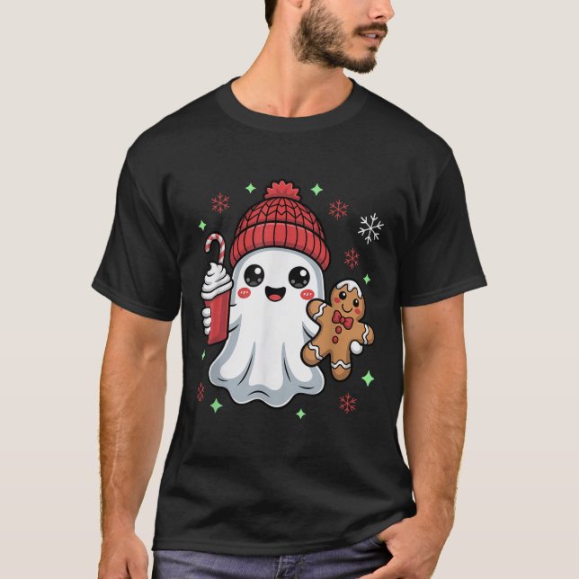 Retro Ghost Beanie Christmas Holiday Xmas Coffee G T-Shirt (Front)