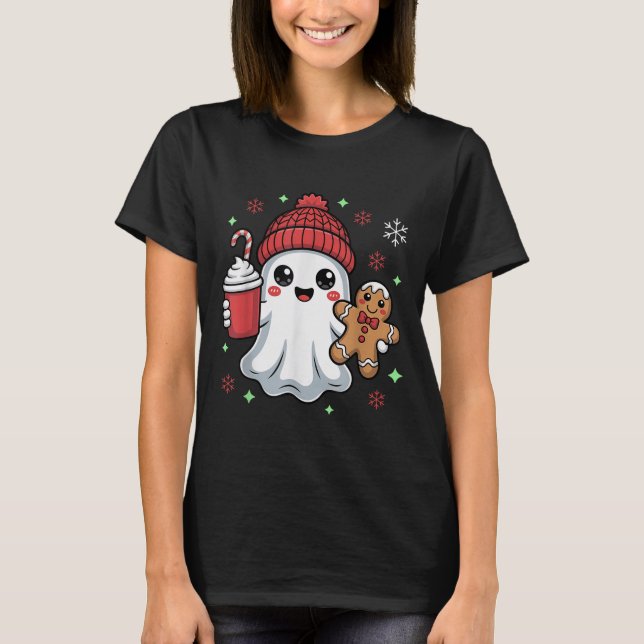 Retro Ghost Beanie Christmas Holiday Xmas Coffee G T-Shirt (Front)
