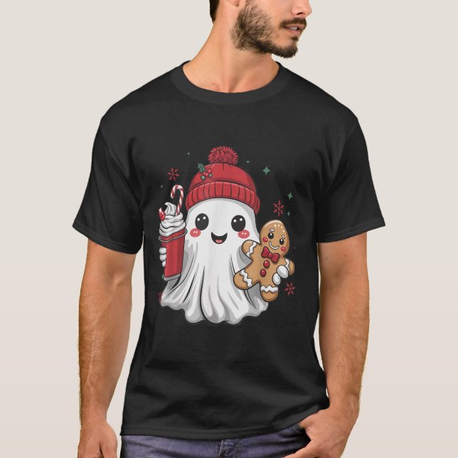 Retro Ghost Beanie Christmas Holiday Xmas Coffee G T-Shirt (Front)