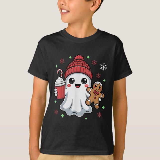 Retro Ghost Beanie Christmas Holiday Xmas Coffee G T-Shirt (Front)