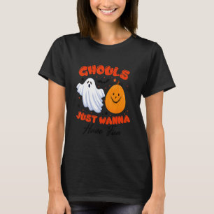 Retro Ghost Boo And Pumpkin Ghouls Just Wanna Hav T-Shirt