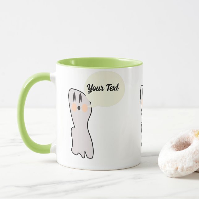 Retro Ghost Boo Name Message Halloween  Mug (With Donut)