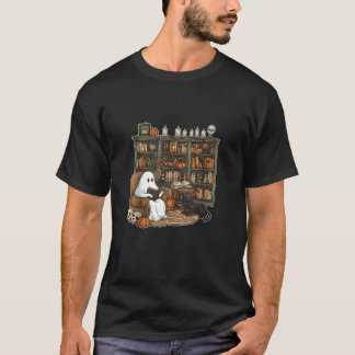 Retro Ghost Books Halloween Library Teacher Ghost T-Shirt