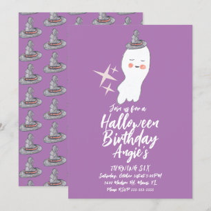 Retro Ghost Doodle Halloween Birthday Party  Invitation