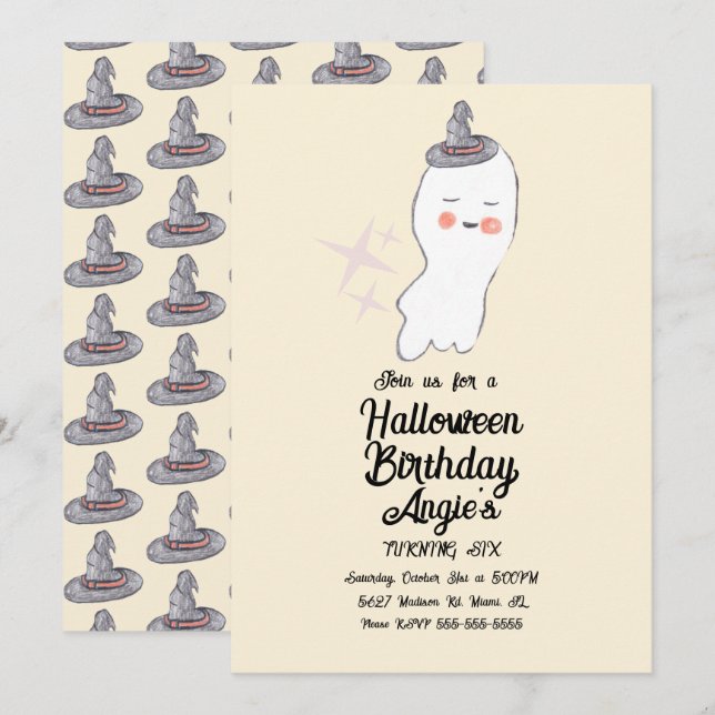 Retro Ghost Doodle Halloween Birthday Party  Invitation (Front/Back)