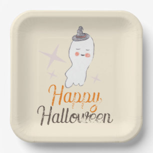Retro Ghost Doodle Halloween Birthday Party Paper Plate