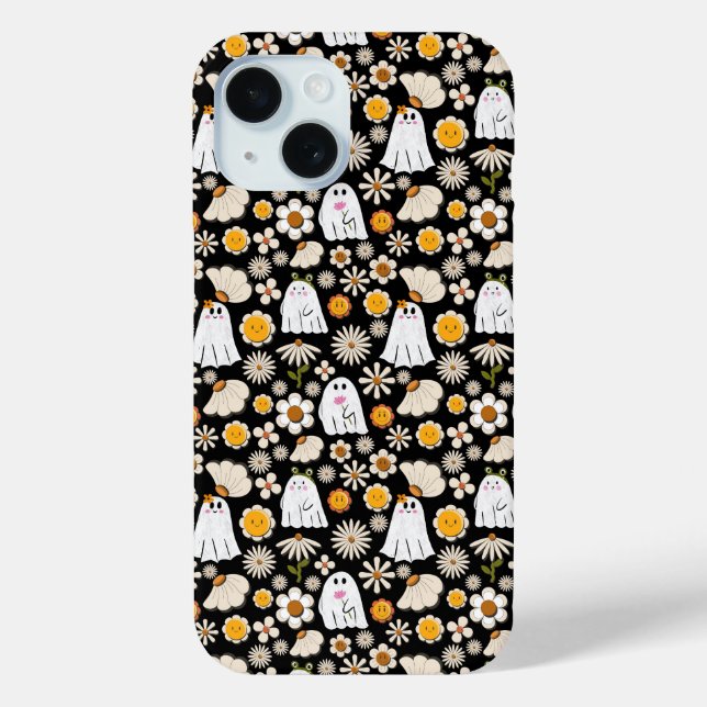 Retro Ghost Flowers Halloween Seamless Pattern Case-Mate iPhone Case (Back)
