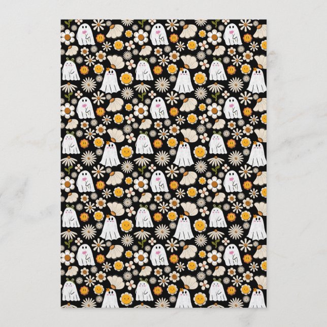 Retro Ghost Flowers Halloween Seamless Pattern Invitation (Front)