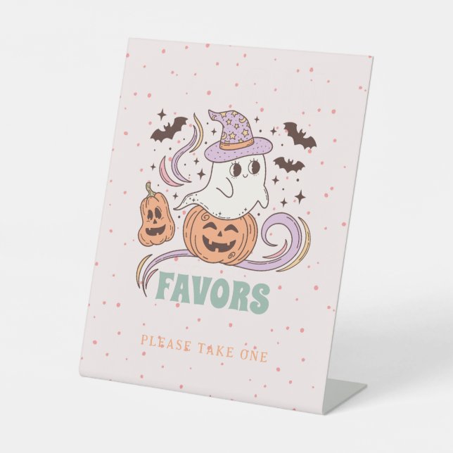 Retro Ghost Halloween Birthday Party Favours Sign (Front)