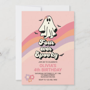 Retro Ghost Halloween Four Ever Spooky Birthday Invitation