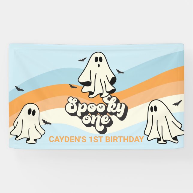 Retro Ghost Halloween Spooky One blue Banner (Horizontal)