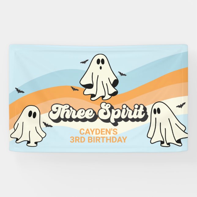 Retro Ghost Halloween Spooky Three Spirit blue Banner (Horizontal)