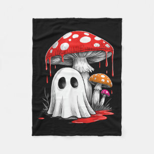 Retro Ghost Mushroom Halloween Vibes Cute Groovy M Fleece Blanket