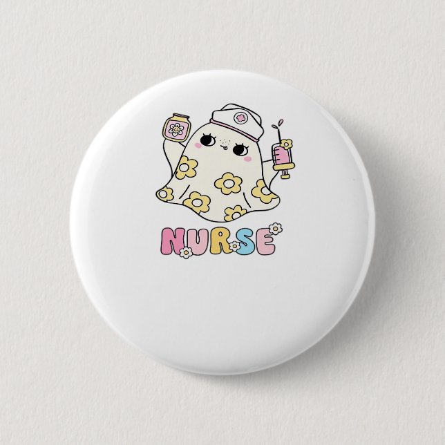 Retro Ghost Nurse Halloween Design Classic T-Shirt 6 Cm Round Badge (Front)