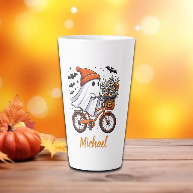 Retro Ghost on Bicycle Halloween Latte Mug (Creator Uploaded)