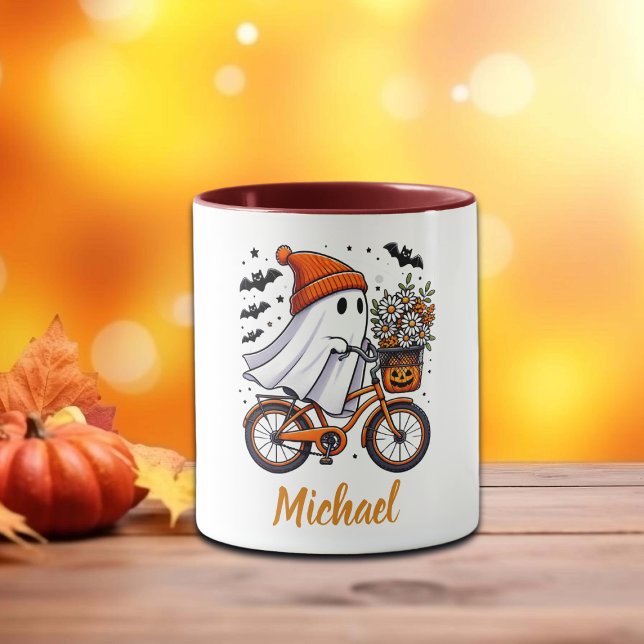 Retro Ghost on Bicycle Halloween Mug (Creator Uploaded)