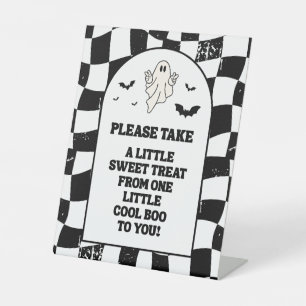 Retro Ghost One Halloween Boy 1st Birthday Pedestal Sign