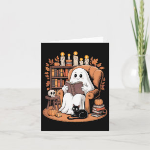 Retro Ghost Reading Books Card