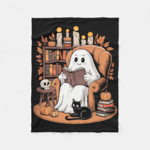 Retro Ghost Reading Books Fleece Blanket