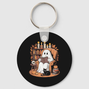 Retro Ghost Reading Books Key Ring