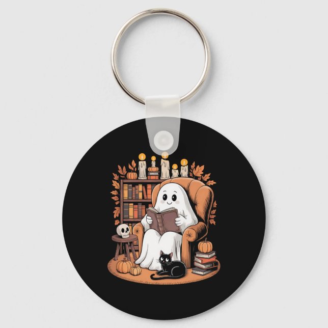 Retro Ghost Reading Books  Key Ring (Front)