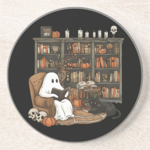 Retro Ghost Reading Books, Librarian Ghost  Coaster