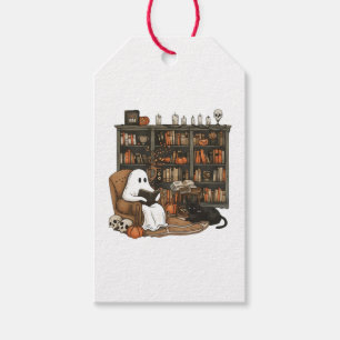 Retro Ghost Reading Books, Librarian Ghost Gift Tags