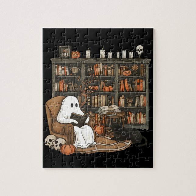 Retro Ghost Reading Books, Librarian Ghost  Jigsaw Puzzle (Vertical)