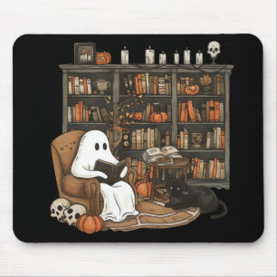 Retro Ghost Reading Books, Librarian Ghost Mouse Mat