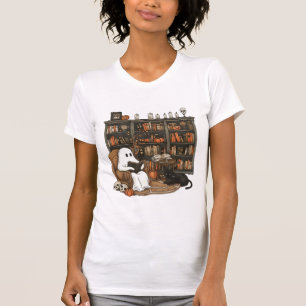 Retro Ghost Reading Books, Librarian Ghost T-Shirt