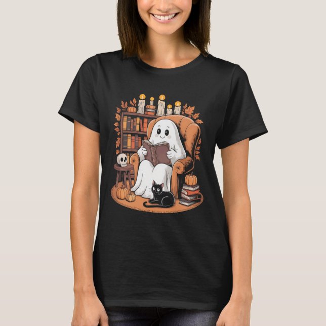 Retro Ghost Reading Books  T-Shirt (Front)