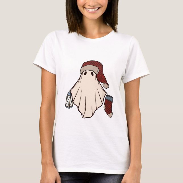 Retro Ghost Santa Christmas Holiday Xmas Santa Hat T-Shirt (Front)