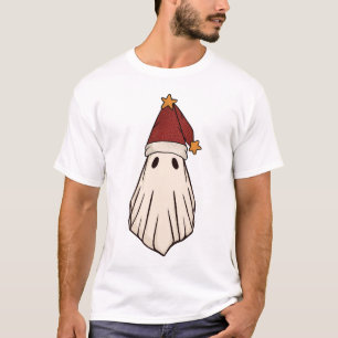 Retro Ghost Santa Christmas Holiday Xmas Santa Hat T-Shirt